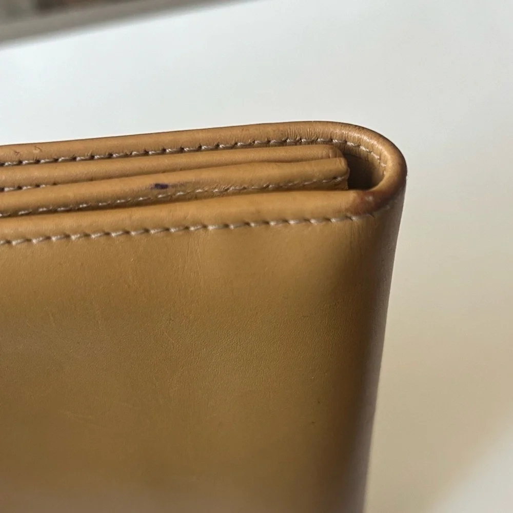 Vintage Coach Leather Tri Fold Card Holder Wallet Tan Camel 5.5”x4”